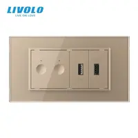 Intrerupator tactil dublu cap scara / cruce Zigbee + priza dubla USB, 4M, cu rama sticla Auriu
