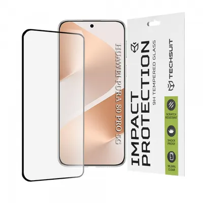 Folie de protectie Ecran Techsuit pentru Huawei Pura 80 Pro, Sticla Securizata, Full Glue, 111D, Neagra
