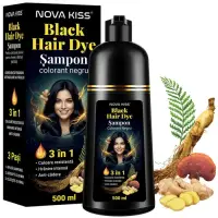 Sampon Colorant NOVA KISS pentru Vopsirea Parului Negru, 3 in 1, Acoperire Fire Albe, 500 ml