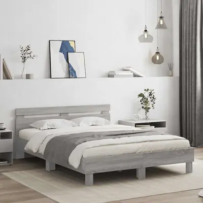 vidaXL Cadru de pat cu tăblie gri sonoma 140x190 cm lemn prelucrat