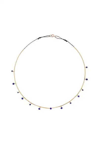 Colier Nightfall - la baza gatului - reglabil - cu lapislazuli fatetat si elemente de aur filat de 14k/20