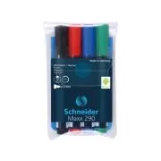 Marker SCHNEIDER Maxx 290, pentru tabla de scris+flipchart, varf rotund 2-3mm, 4 cul/set