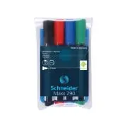 Marker SCHNEIDER Maxx 290, pentru tabla de scris+flipchart, varf rotund 2-3mm, 4 cul/set