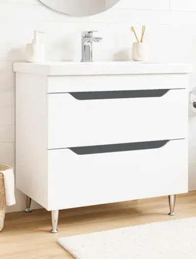 Set Baza front MDF si Lavoar seria 756, cu sertare, 80 cm, alb + antracit
