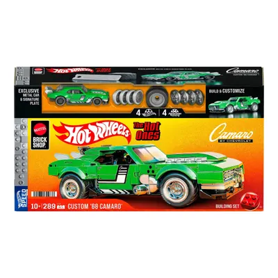 Set de constructie si masina metalica, Brick Shop, Hot Wheels, 68 Chevrolet Camaro, 289 piese, JFT16