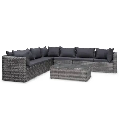 vidaXL Set mobilier de grădină cu perne, 8 piese, gri, poliratan