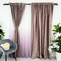 Set 2 Draperii Catifea cu model Venti, Lila, 140cm latime x 260cm inaltime, cu tiv lat pt bara