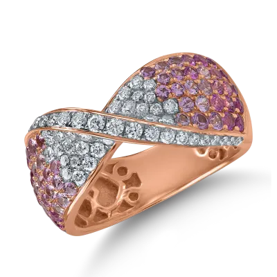 Inel din aur roz cu safire roz de 1.3ct si diamante de 0.5ct