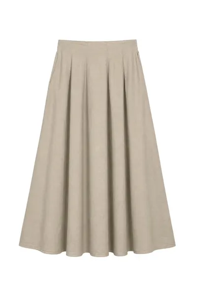 Fusta Midi talie inalta - bej natural - bumbac