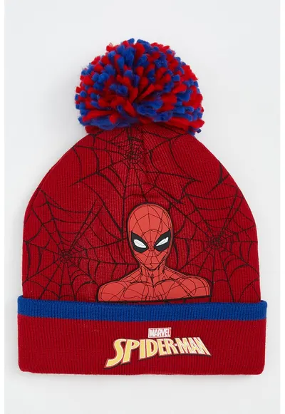 Caciula cu ciucuri si imprimeu Spiderman - Rosu/Albastru