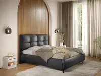 Pat Tapitat cu somiera fixa - Piele Neagra - Ramses 180x200