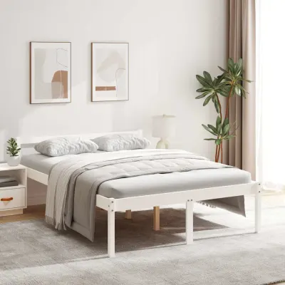 vidaXL Pat pentru seniori, alb, 140x190 cm, lemn masiv de pin