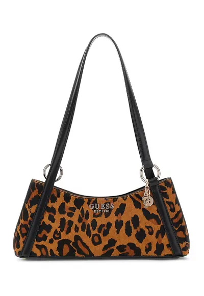 Geanta baguetter de piele cu animal print - Maro inchis/Negru