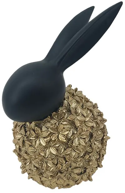 Figură decorativă Maison -Iepure pe flori, 18 cm,auriu-negru