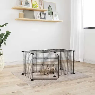 Gossi cusca animale de companie cu usa, 8 panouri, negru 35x35cm otel