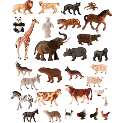 Animale domestice si salbatice, set de 30 figurine - Miniland