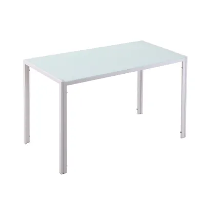 HOMCOM Masă Dreptunghiulară pentru 4 Persoane din Metal și Sticlă Securizată, 120x60x75 cm, Alb | Aosom Romania