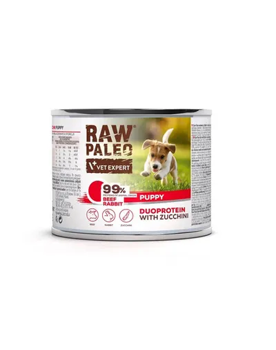 Hrana umeda cu vita pentru catelusi RAW PALEO Beef Rabbit Puppy 200g