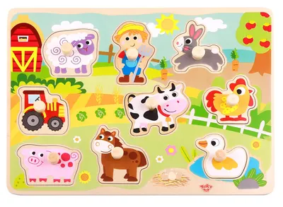 Puzzle din lemn cu manere Tooky Toy - Ferma