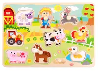 Puzzle din lemn cu manere Tooky Toy - Ferma
