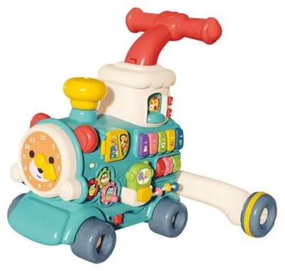Jucărie de împins pentru bebeluși 3 în 1 Raya Toys - Steam Train, albastră