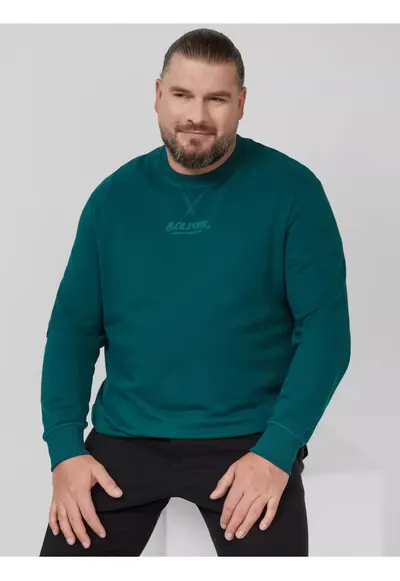 Big Sizes Bluza barbati big sizes cu decolteu la baza gatului - logo - Regular Fit - Verde inchis