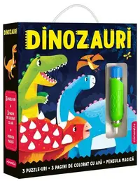 Joc educativ - 3 puzzle-uri + 3 pagini de colorat cu apă + pensula magică