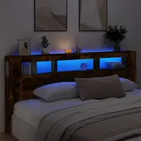 Gossi tablie de pat cu led, stejar fumuriu, 220x18,5x103,5 cm, lemn