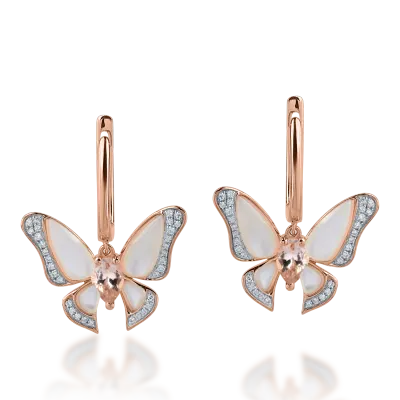Cercei fluture din aur roz cu pietre pretioase si semipretioase de 3.46ct