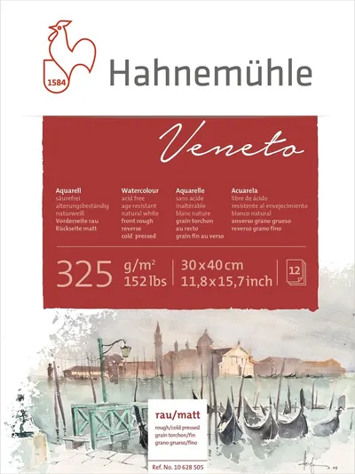 Bloc de schițe pentru acuarelă Hahnemuhle Veneto - 30 x 40 cm, 12 pagini