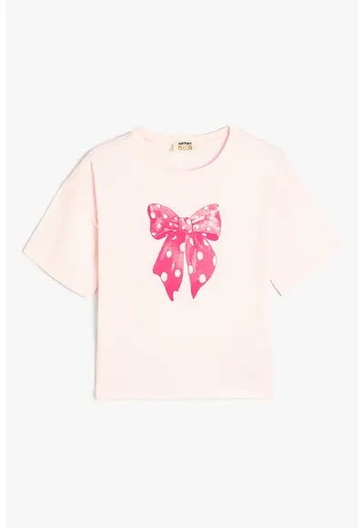 Tricou din bumbac cu imprimeu grafic - Roz pal