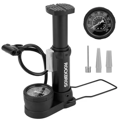 Pompă de picior biciclete manometru dublu compatibil Presta/Schrader negru