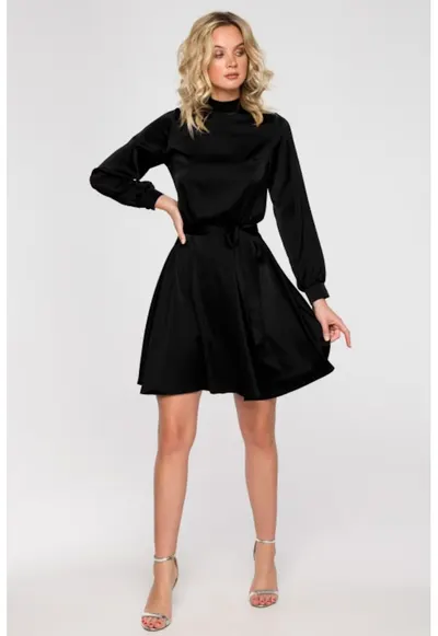 Rochie evazata cu maneci bufante - - Negru
