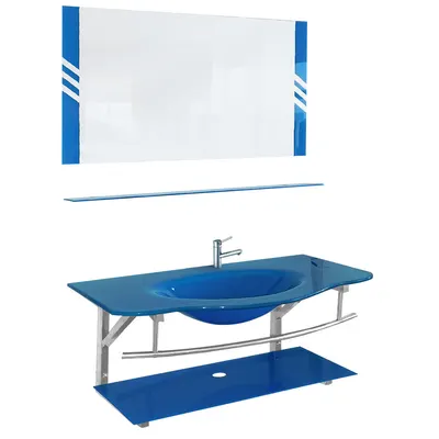 Set mobilier baie RM-2099 suspendat sticla albastru 65 cm