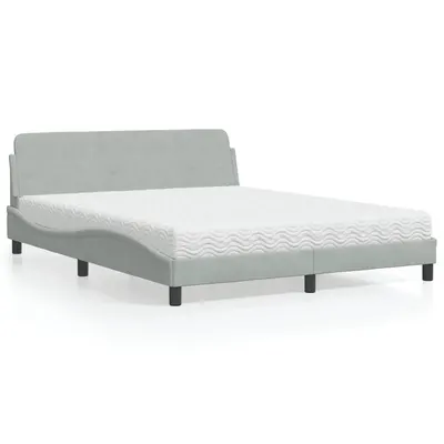 vidaXL Pat cu saltea, Dover, gri deschis, 160x200 cm, catifea
