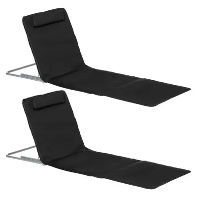 Outsunny Set de 2 Șezlonguri de Plajă cu umplutură - Plute de Plajă - preșuri de Plajă - Spătar reglabil Multi-Poziții - Sac de Transport Inclus - oțel Poliester PE Negru | Aosom Romania