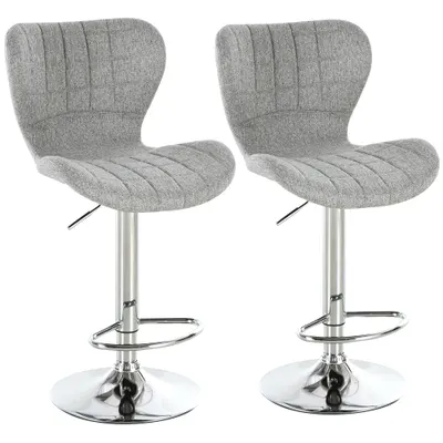 HOMCOM Set 2 Scaune de Bar Rotative cu Înălțime Reglabilă, Tetieră pentru Picioare și Spătar, 47x51,5x111,5 cm, Gri | Aosom Romania