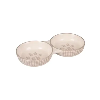 Castron Dublu din Ceramica pentru Pisici, Flamingo Mylo Alb-Crem, 2x11 cm/ 145 ml