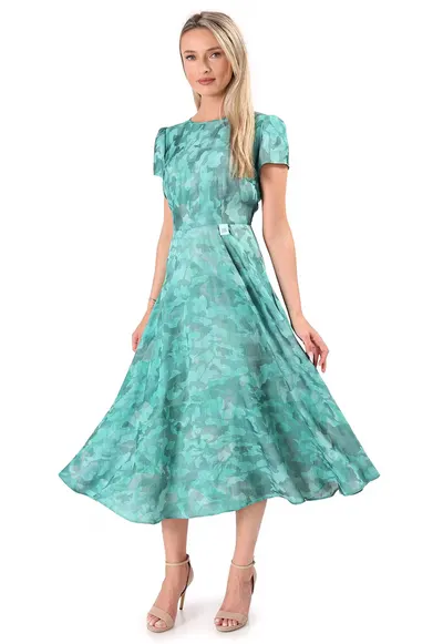Rochie midi eleganta din viscoza imprimata - Turcoaz