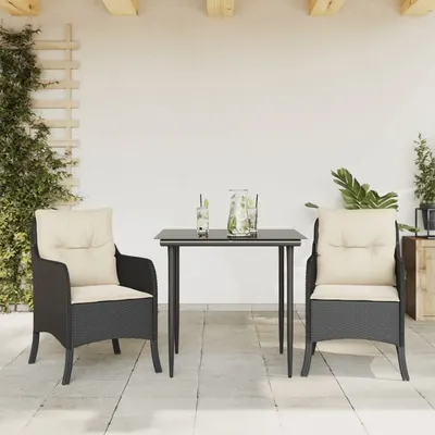 Gossi set mobilier de gradina cu perne, 3 piese, negru, poliratan