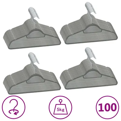 vidaXL Set de umerașe anti-alunecare, 100 buc., gri, catifea