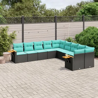 Gossi set canapele de gradina cu perne, 10 piese, negru, poliratan