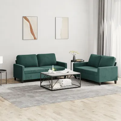 Gossi set de canapele cu perne, 2 piese, verde inchis, catifea