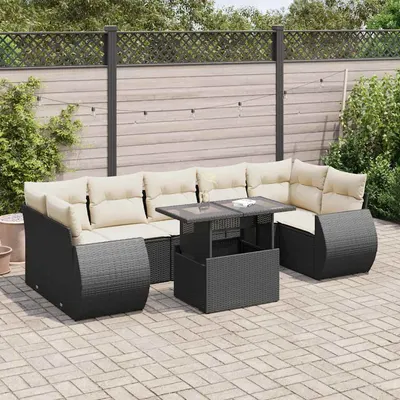 Gossi set mobilier de gradina cu perne, 8 piese, negru, poliratan
