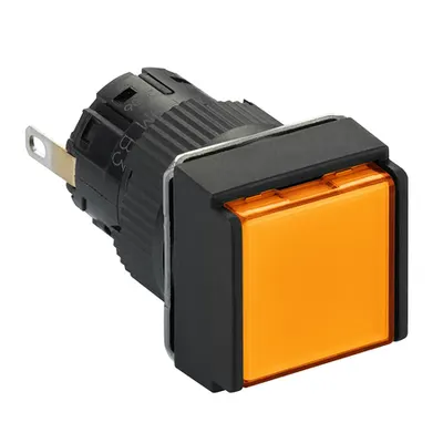 Lampa pilot patrata Ø16 - IP65 - portoc. - LED 24VDC integr. polariz - conector