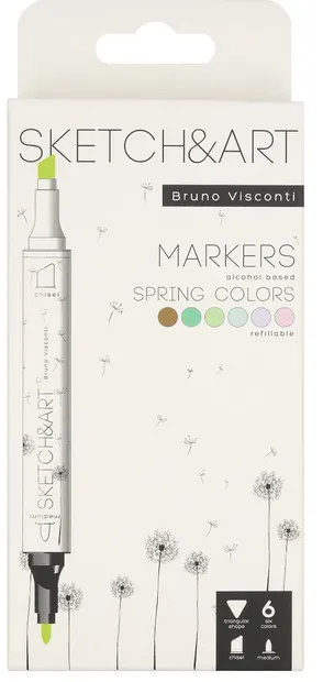 Markere permanente cu două capete Bruno Visconti Sketch&Art - Primăvară, 6 culori