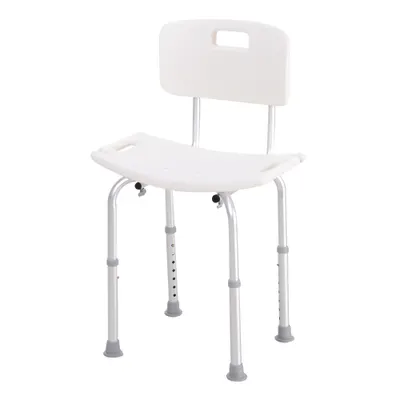 HOMCOM Scaun de Duș Antiderapant cu Spătar și Înălțime Reglabilă pe 8 Poziții, 50,6x43x71-88 cm, Alb | Aosom Romania