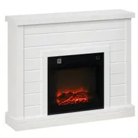 HOMCOM Șemineu Electric cu Efect de Flacără 3D, Oprire Automată, Încălzire Reglabilă și Temporizator, 96,5x22x81,7 cm, Alb | Aosom Romania