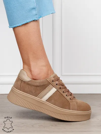 Pantofi sport din piele naturală intoarsa cu finisaje premium CRL1811 KHAKI SUEDE
