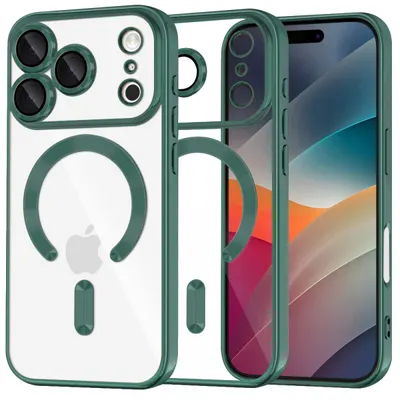 Husa MagSafe pentru Apple iPhone 17 Pro, Techsuit, Luxury Crystal, Verde Inchis